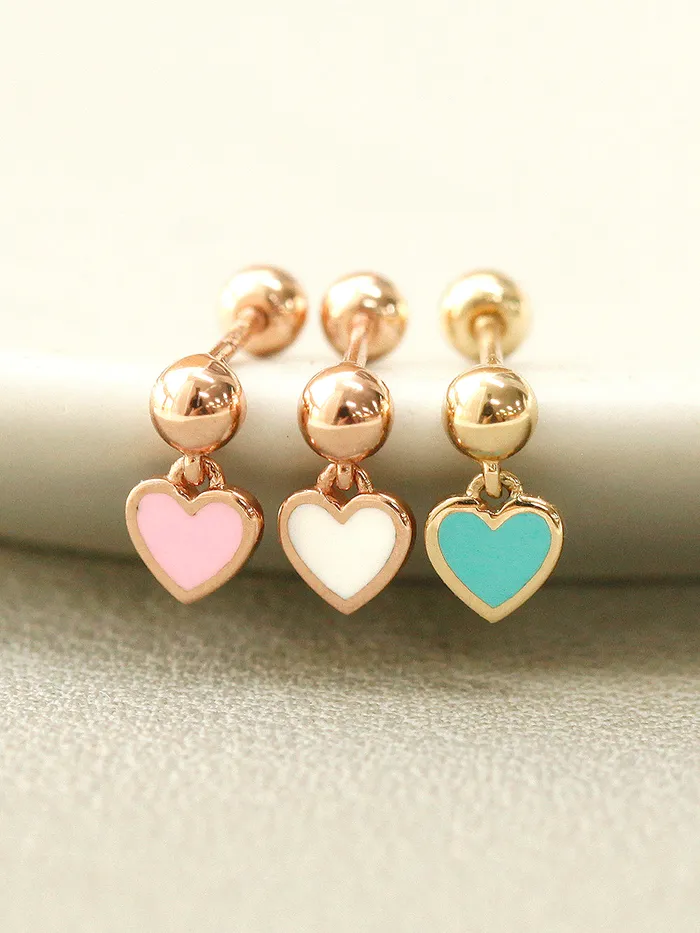 Earrings MinimalBijoux 14K Gold Enamel Heart Drop Cartilage Earring 20G18G16G