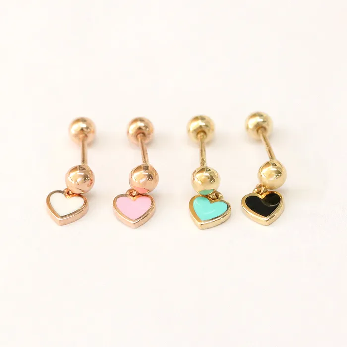 Earrings MinimalBijoux 14K Gold Enamel Heart Drop Cartilage Earring 20G18G16G