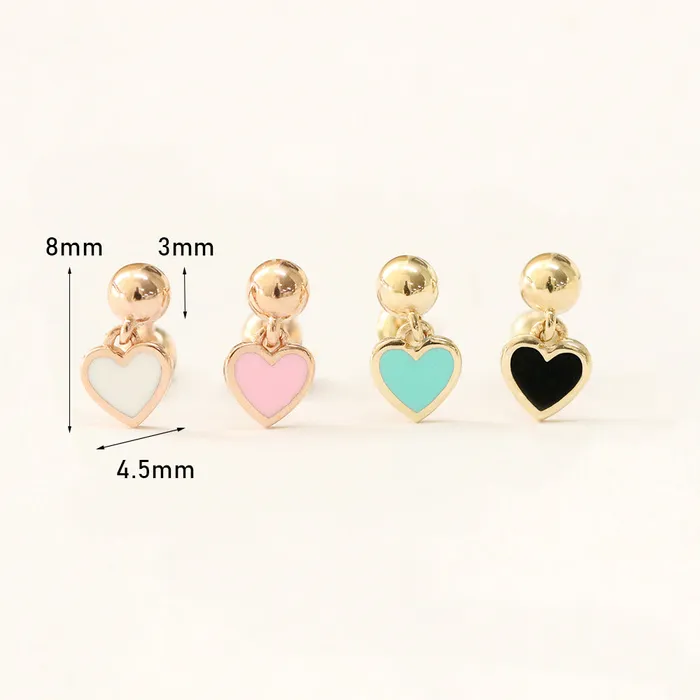 Earrings MinimalBijoux 14K Gold Enamel Heart Drop Cartilage Earring 20G18G16G