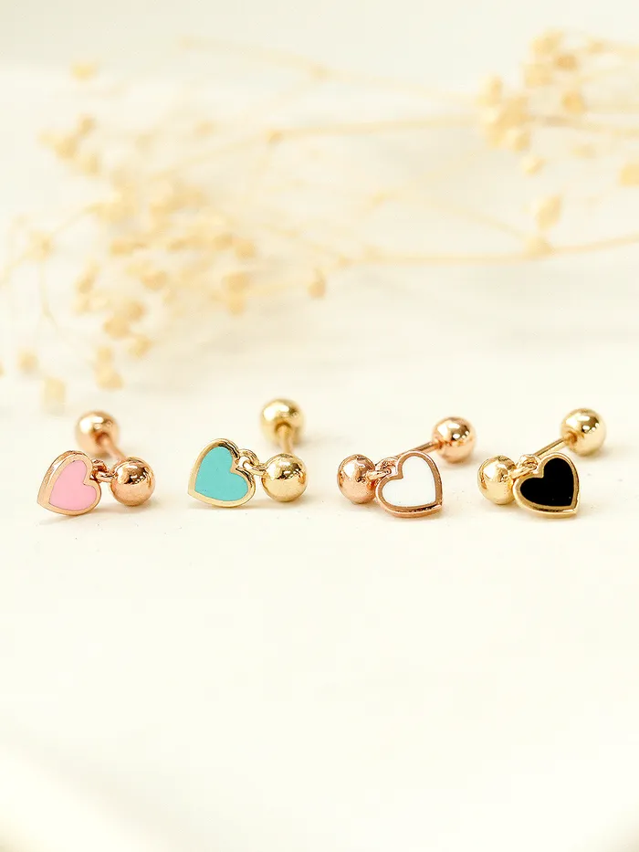Earrings MinimalBijoux 14K Gold Enamel Heart Drop Cartilage Earring 20G18G16G