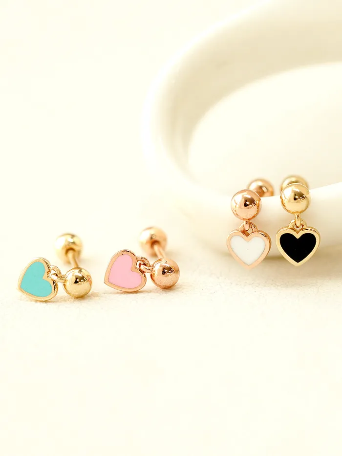 Earrings MinimalBijoux 14K Gold Enamel Heart Drop Cartilage Earring 20G18G16G