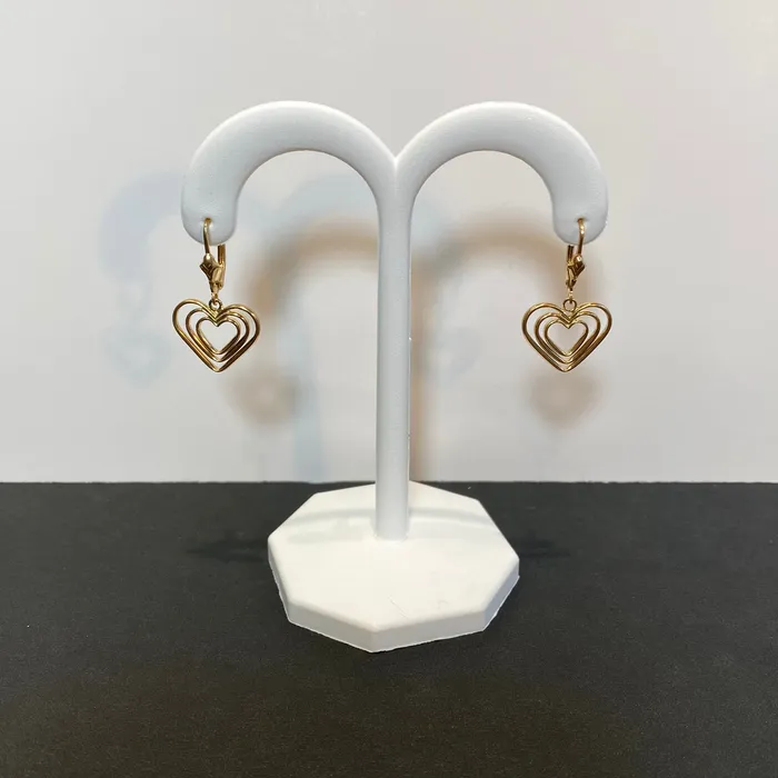 Earrings Moriartys Gem Art 14K Yellow Gold Triple Heart Earrings