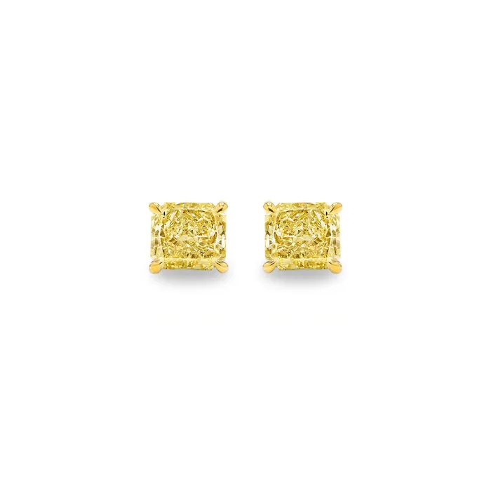 Earrings Solitaire Diamond Stud Earrings GIA Special Yellow 150 Carat Total Cushion Cut IF Co