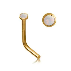 Earrings Tulsa Body Jewelry Bezel Opal Gold LBend Nose Stud