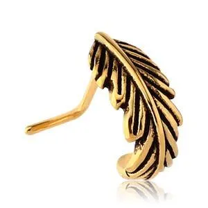 Feather Gold LBend Nose Hoop Tulsa Body Jewelry Earrings