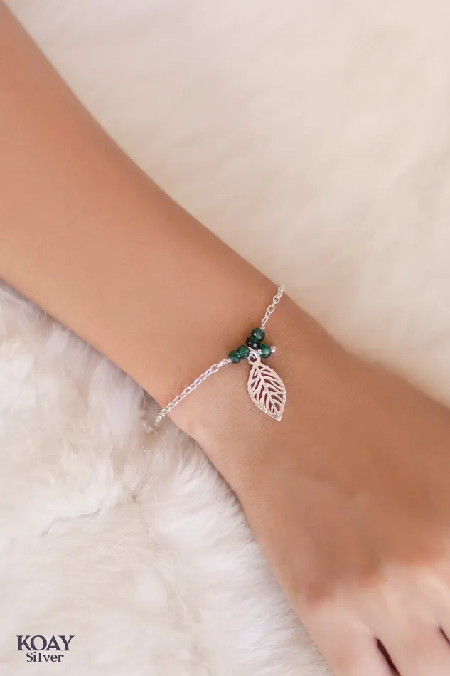 KOAY Silver Store Bracelets Leaf Green Stones Bracelet