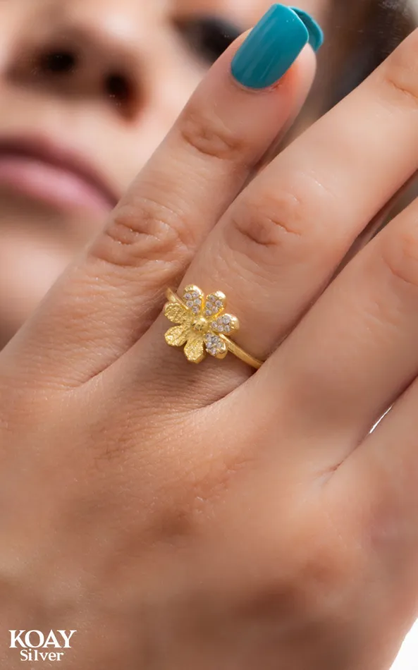 KOAY Silver Store Rings Zircon Flower GP Ring
