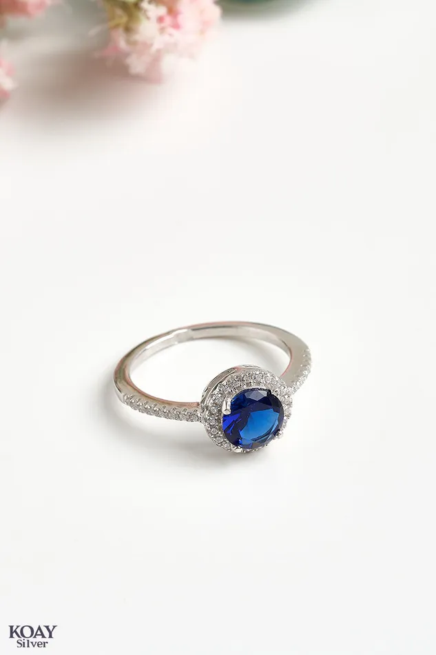 KOAY Silver Store Rings Zircon Ring 064Blue