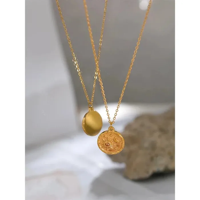 Mabel Love Co Necklaces Round Moon and Sun Pendant Necklace