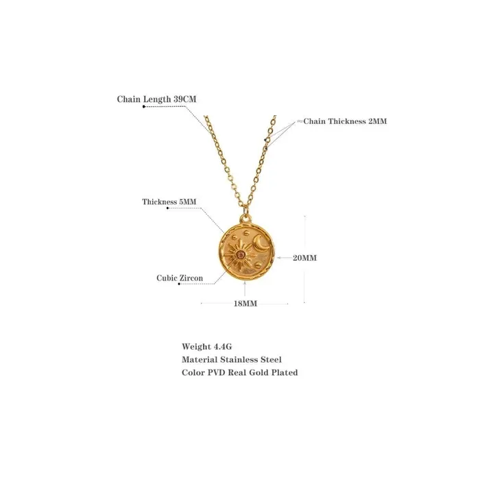 Mabel Love Co Necklaces Round Moon and Sun Pendant Necklace