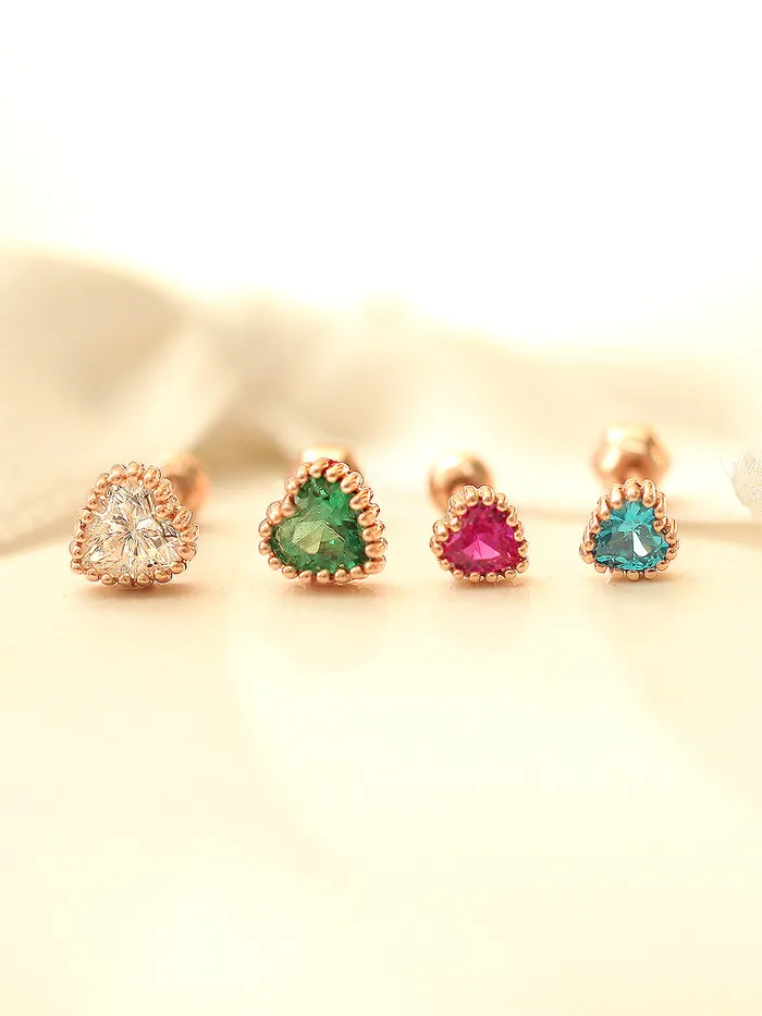 MinimalBijoux 14K Gold Colorful Heart Cartilage Earring 18G16G Earrings
