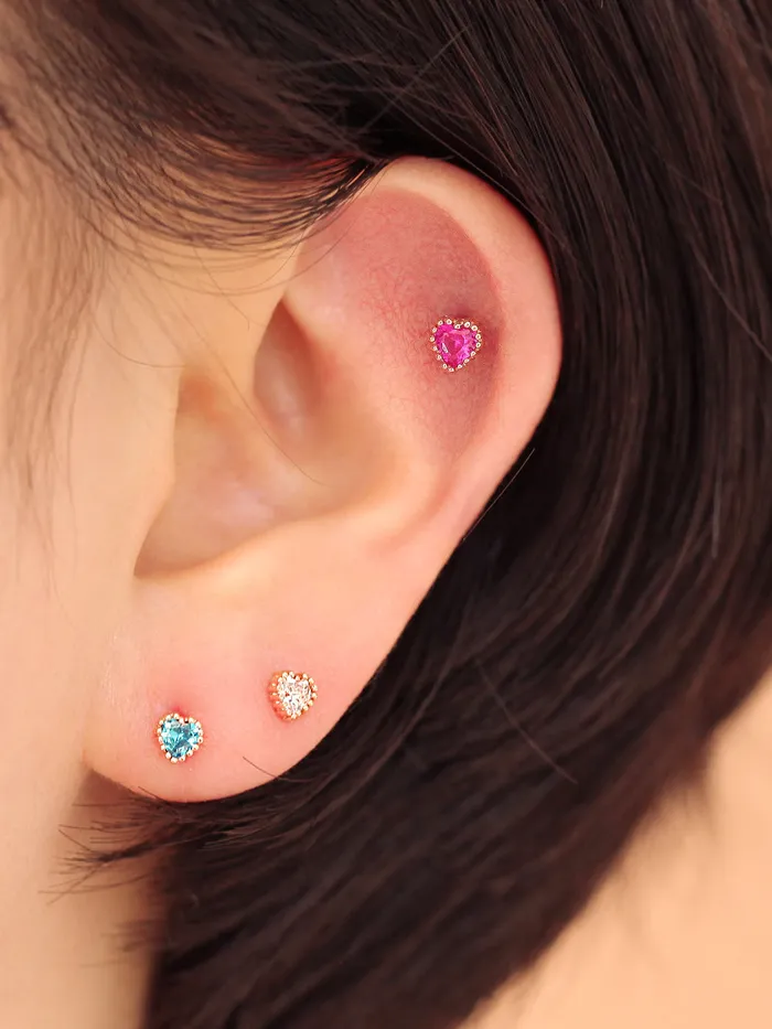 MinimalBijoux 14K Gold Colorful Heart Cartilage Earring 18G16G Earrings