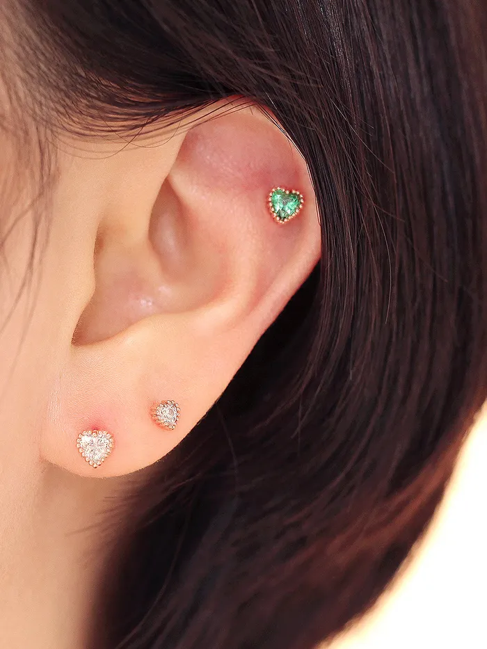 MinimalBijoux 14K Gold Colorful Heart Cartilage Earring 18G16G Earrings