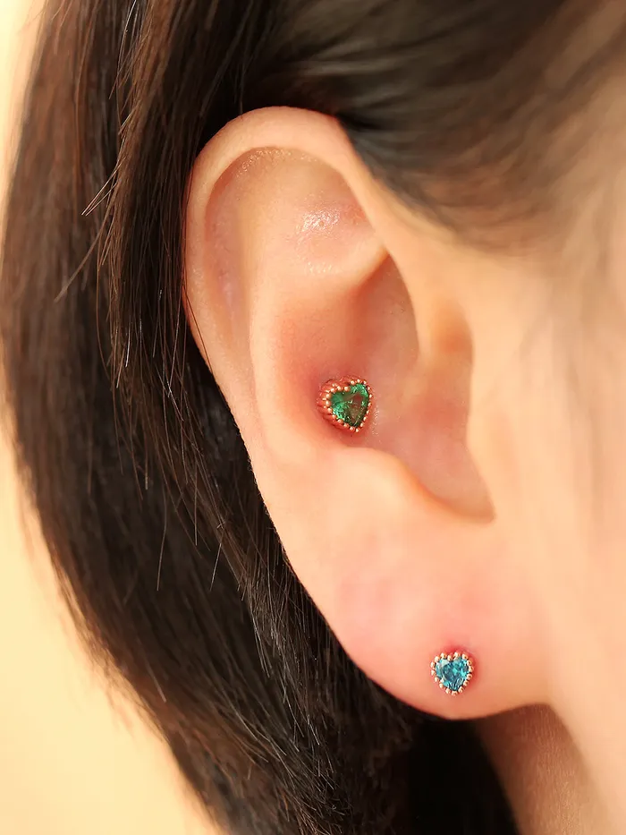 MinimalBijoux 14K Gold Colorful Heart Cartilage Earring 18G16G Earrings
