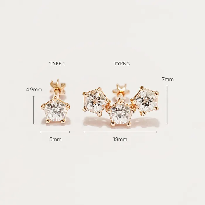 MinimalBijoux 14K Gold Pentagon Crystal Cubic Cartilage Earring 18G16G Earrings