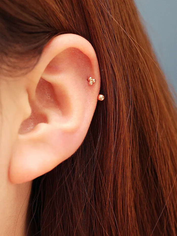 MinimalBijoux 14K Gold Triangle Ball Curve Piercing 20G PreStyled Sets