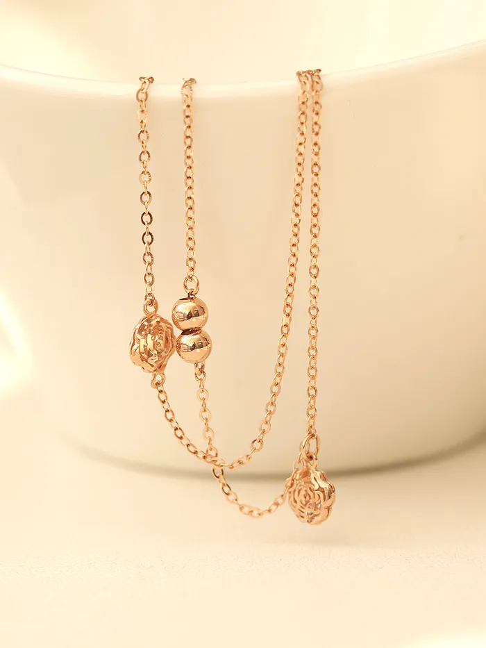 MinimalBijoux 14K Gold Two Lines Rose Ball Anklet Earrings