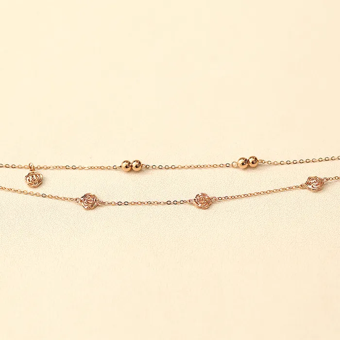 MinimalBijoux 14K Gold Two Lines Rose Ball Anklet Earrings