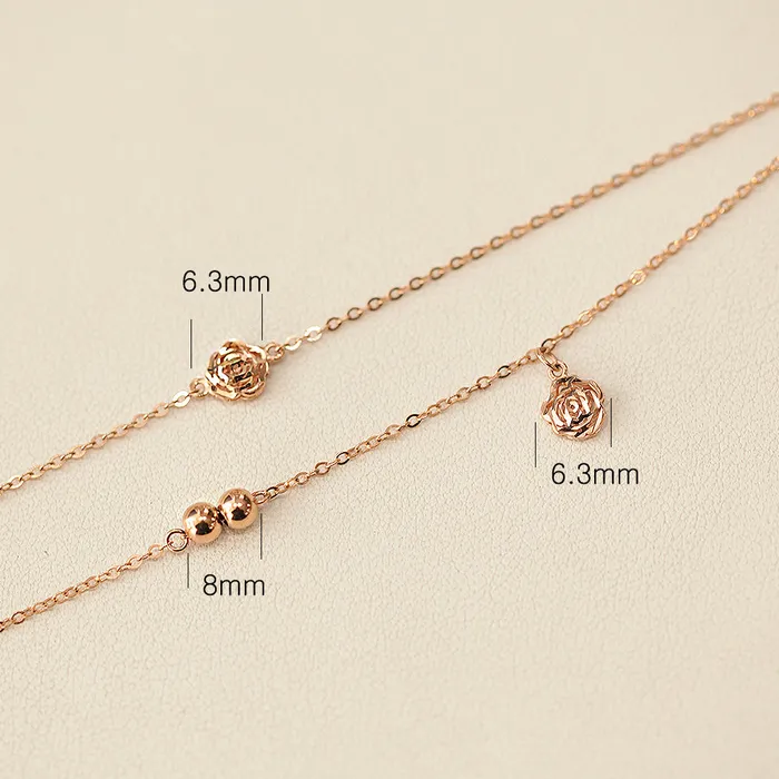 MinimalBijoux 14K Gold Two Lines Rose Ball Anklet Earrings