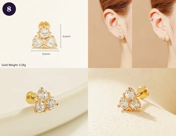 MinimalBijoux 14K Gold Wishes Internally Threaded Labret Piercing 20G PreStyled Sets