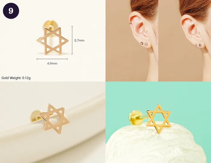 MinimalBijoux 14K Gold Wishes Internally Threaded Labret Piercing 20G PreStyled Sets