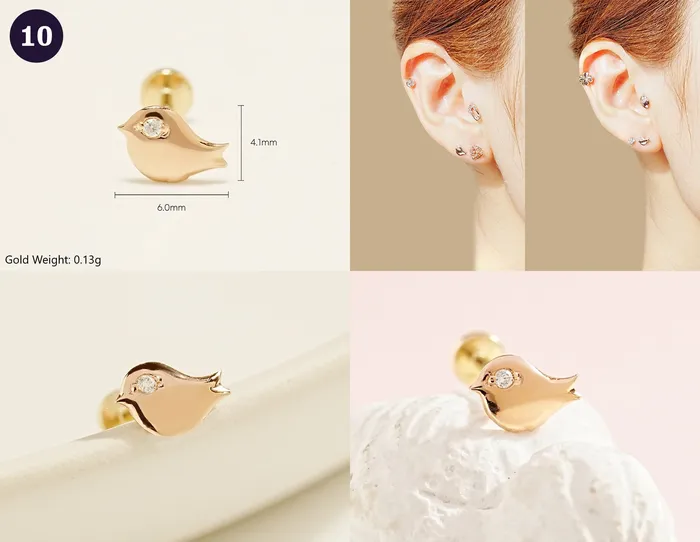 MinimalBijoux 14K Gold Wishes Internally Threaded Labret Piercing 20G PreStyled Sets