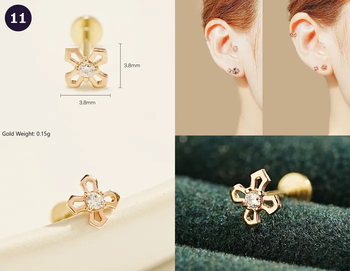 MinimalBijoux 14K Gold Wishes Internally Threaded Labret Piercing 20G PreStyled Sets