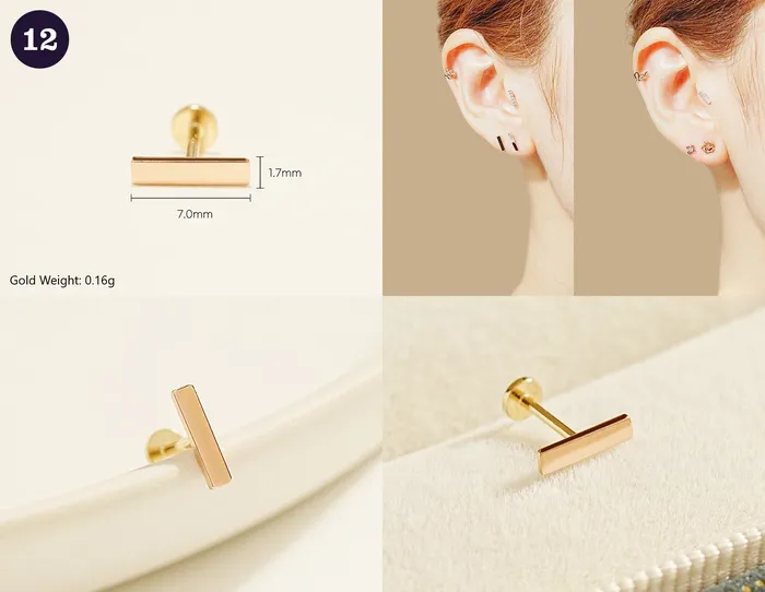MinimalBijoux 14K Gold Wishes Internally Threaded Labret Piercing 20G PreStyled Sets