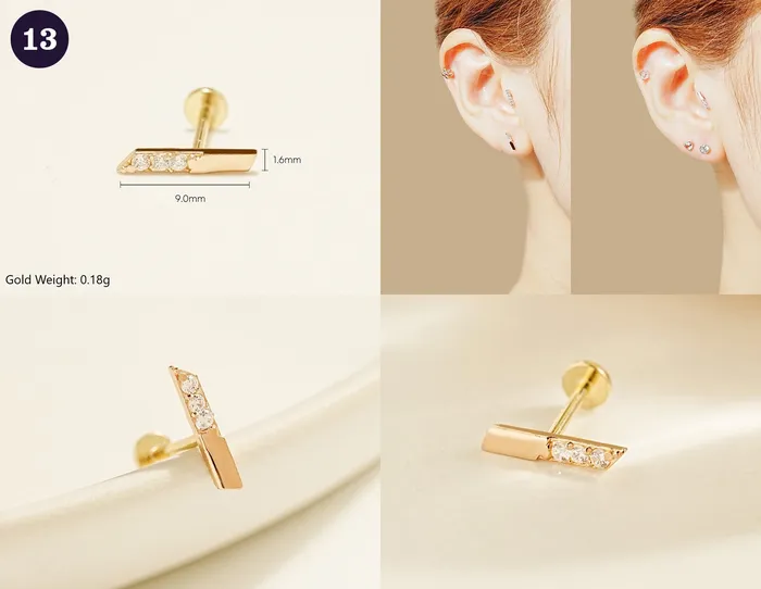 MinimalBijoux 14K Gold Wishes Internally Threaded Labret Piercing 20G PreStyled Sets