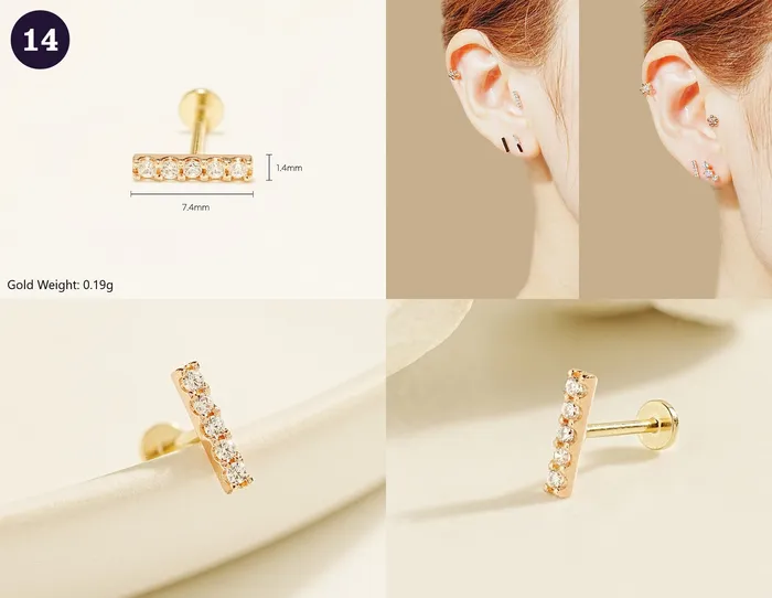 MinimalBijoux 14K Gold Wishes Internally Threaded Labret Piercing 20G PreStyled Sets