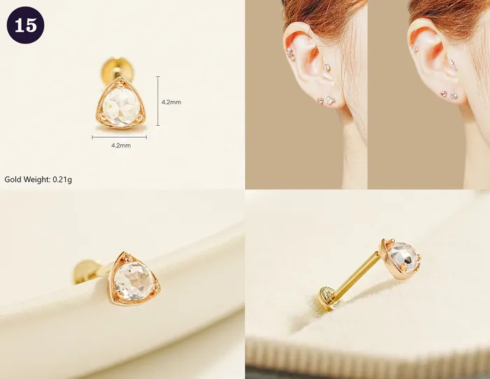 MinimalBijoux 14K Gold Wishes Internally Threaded Labret Piercing 20G PreStyled Sets