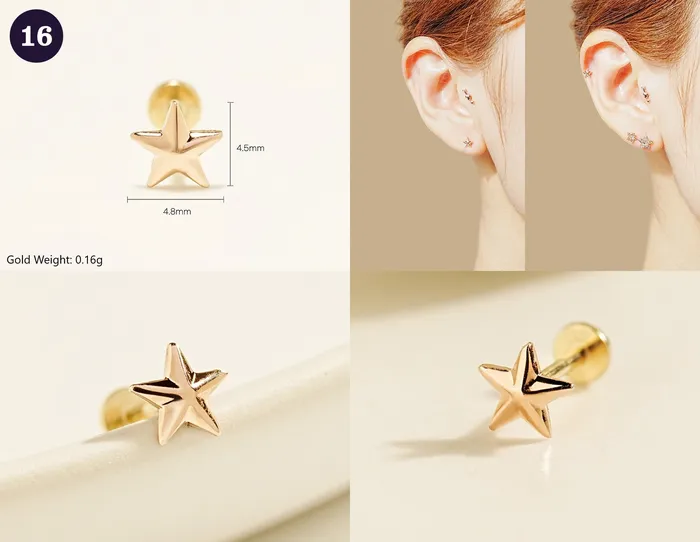 MinimalBijoux 14K Gold Wishes Internally Threaded Labret Piercing 20G PreStyled Sets