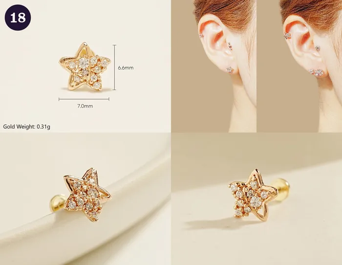 MinimalBijoux 14K Gold Wishes Internally Threaded Labret Piercing 20G PreStyled Sets