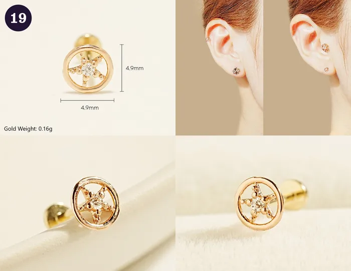 MinimalBijoux 14K Gold Wishes Internally Threaded Labret Piercing 20G PreStyled Sets