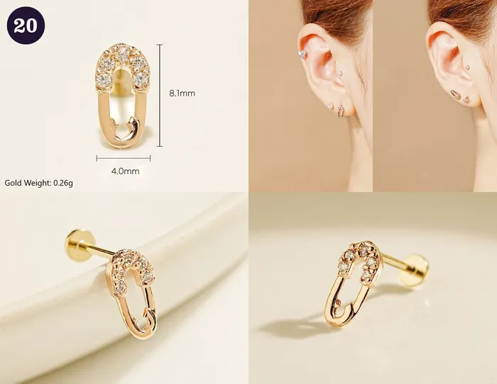 MinimalBijoux 14K Gold Wishes Internally Threaded Labret Piercing 20G PreStyled Sets