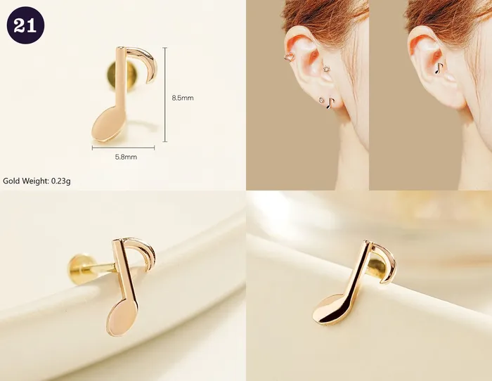 MinimalBijoux 14K Gold Wishes Internally Threaded Labret Piercing 20G PreStyled Sets