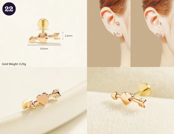 MinimalBijoux 14K Gold Wishes Internally Threaded Labret Piercing 20G PreStyled Sets
