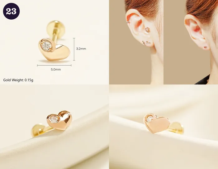 MinimalBijoux 14K Gold Wishes Internally Threaded Labret Piercing 20G PreStyled Sets