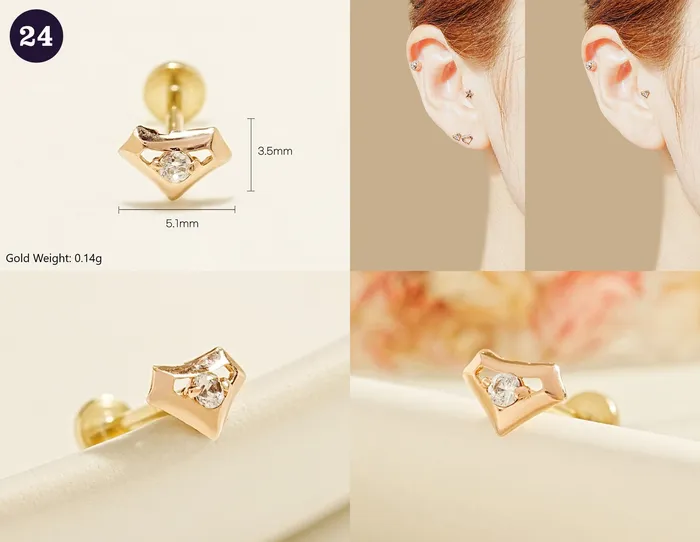 MinimalBijoux 14K Gold Wishes Internally Threaded Labret Piercing 20G PreStyled Sets