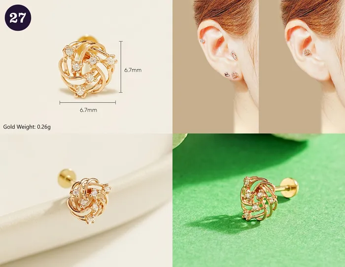 MinimalBijoux 14K Gold Wishes Internally Threaded Labret Piercing 20G PreStyled Sets