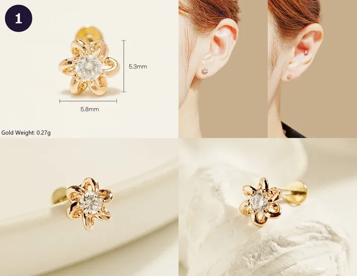 MinimalBijoux 14K Gold Wishes Internally Threaded Labret Piercing 20G PreStyled Sets