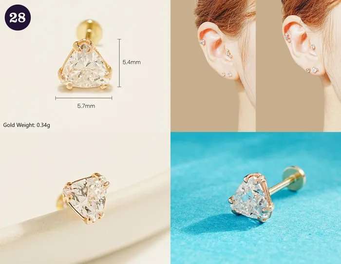 MinimalBijoux 14K Gold Wishes Internally Threaded Labret Piercing 20G PreStyled Sets