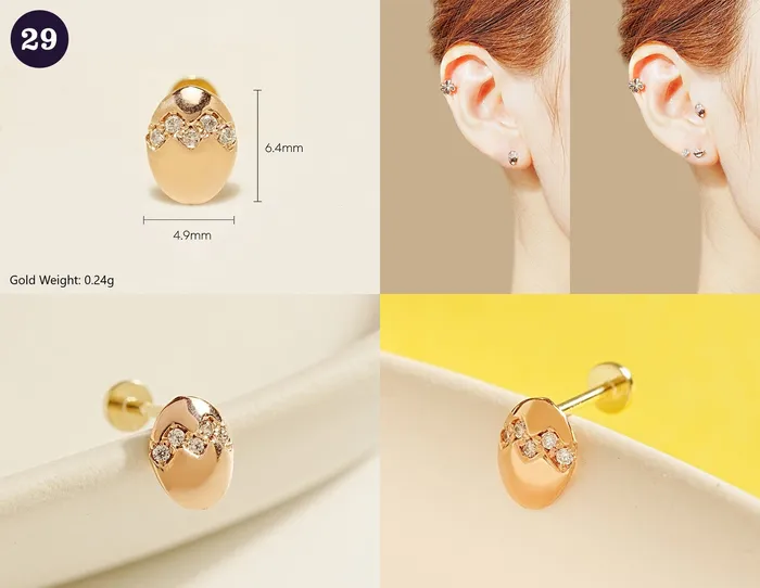 MinimalBijoux 14K Gold Wishes Internally Threaded Labret Piercing 20G PreStyled Sets