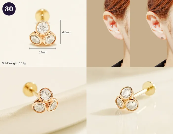 MinimalBijoux 14K Gold Wishes Internally Threaded Labret Piercing 20G PreStyled Sets