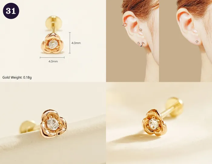 MinimalBijoux 14K Gold Wishes Internally Threaded Labret Piercing 20G PreStyled Sets
