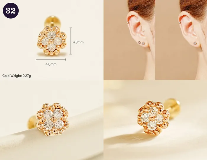 MinimalBijoux 14K Gold Wishes Internally Threaded Labret Piercing 20G PreStyled Sets