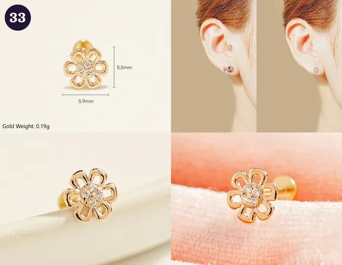 MinimalBijoux 14K Gold Wishes Internally Threaded Labret Piercing 20G PreStyled Sets