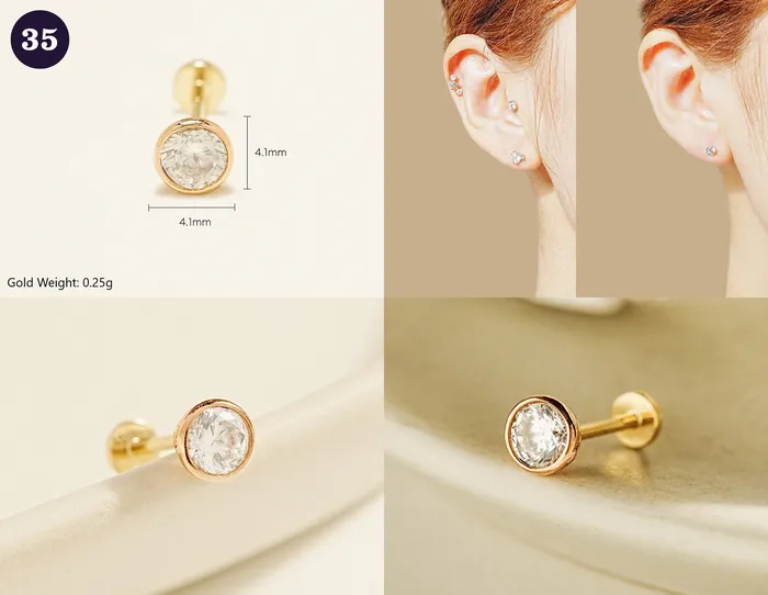 MinimalBijoux 14K Gold Wishes Internally Threaded Labret Piercing 20G PreStyled Sets
