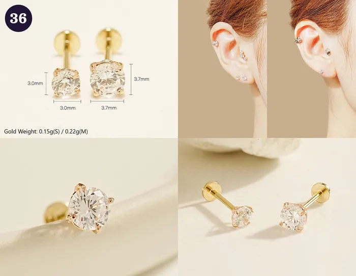 MinimalBijoux 14K Gold Wishes Internally Threaded Labret Piercing 20G PreStyled Sets