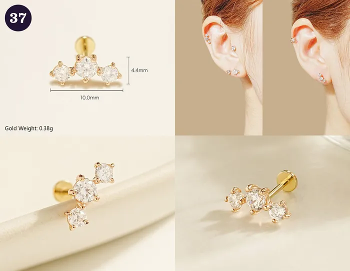 MinimalBijoux 14K Gold Wishes Internally Threaded Labret Piercing 20G PreStyled Sets